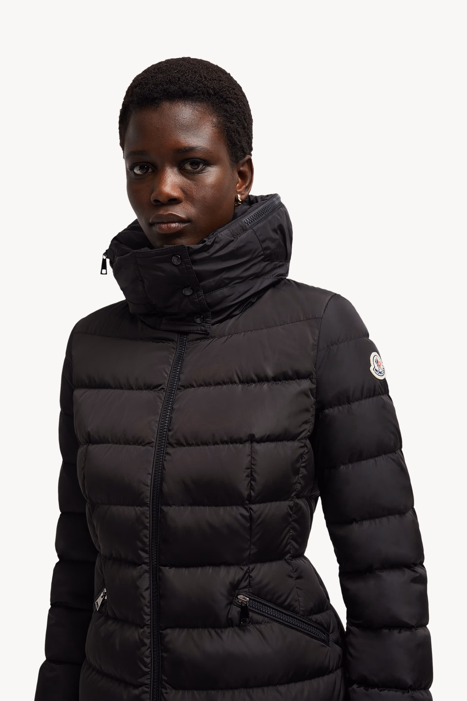Flammette Hooded Long Down Jacket Women Black Moncler 4